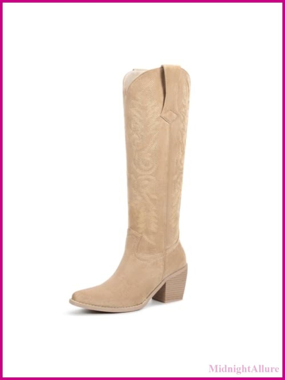 Womens Knee High Cowboy Boots Pointed Toe Block Heel Side Zip Western